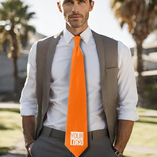 Cravate orange de néon solide - ajouter le logo