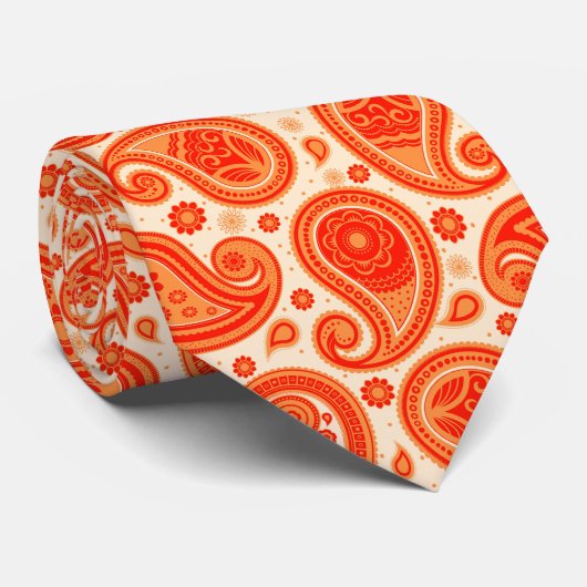 Cravate Orange élégant vintage paisley motif (Roulé)