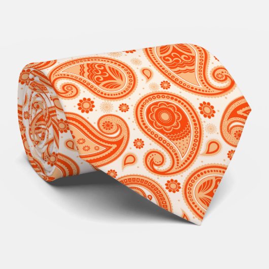 Cravate Orange élégant vintage paisley motif (Roulé)
