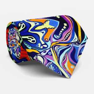Cravate Orange et bleu vibrant abstrait psychédélique