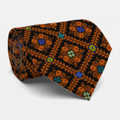 Cravate Orange et noir Tatreez Henna Thobe d'impression Mo (Roulé)