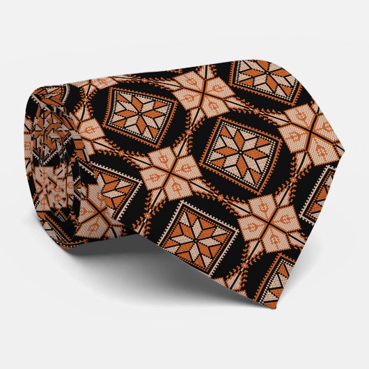 Cravate Orange et noir Tatreez Henna Thobe d'impression Mo (Roulé)