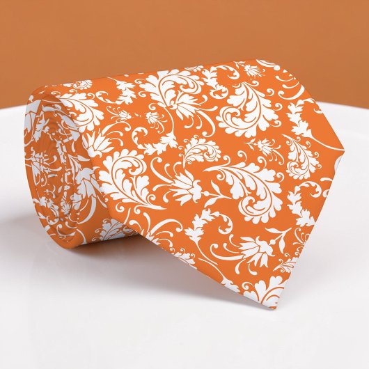 Cravate Orange Floral Pattern Custom Necktie