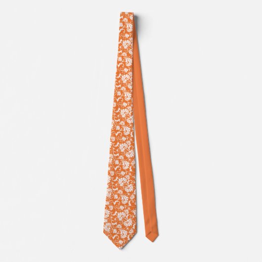 Cravate Orange Floral Pattern Custom Necktie (Devant)