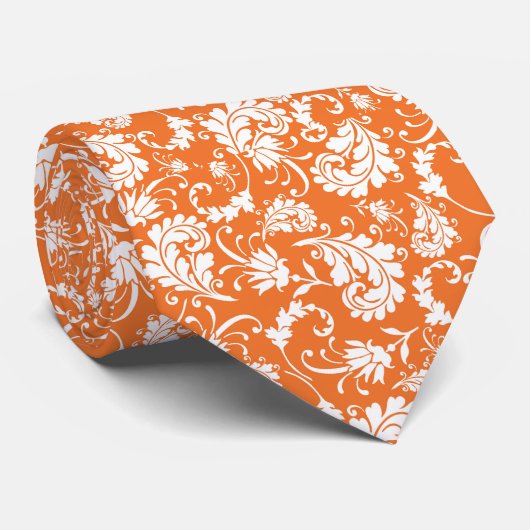 Cravate Orange Floral Pattern Custom Necktie (Roulé)