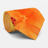 Cravate Orange Hibiscus Fleurs Necktie (Roulé)