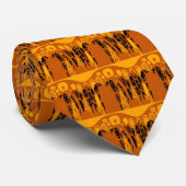 Cravate Orange Jaune, Noir Abstrait Art Déco (Roulé)