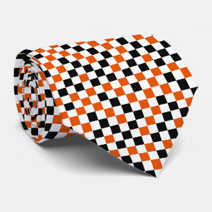 Cravate Orange Noir et Blanc à Damier