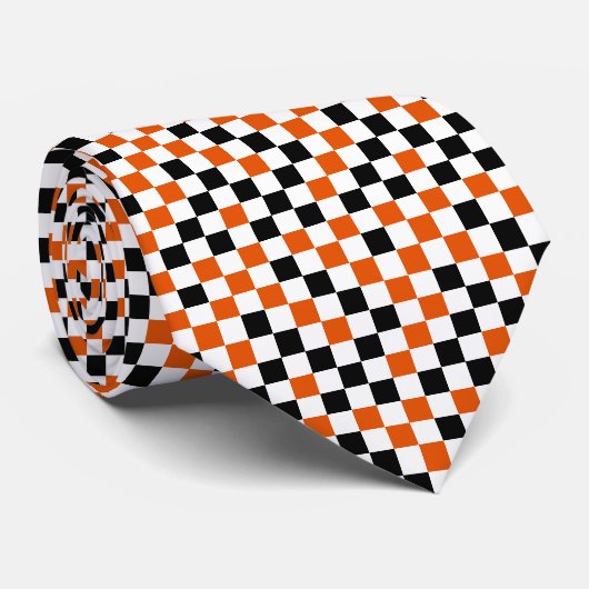 Cravate Orange Noir et Blanc à Damier (Roulé)