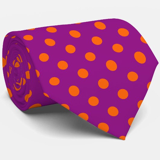 Cravate Orange On Purple Pois Design Motif