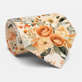 Cravate Orange Orange Roses fleurs florales (Roulé)