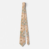 Cravate Orange Pêche, Gris Rose, Floral (Devant)