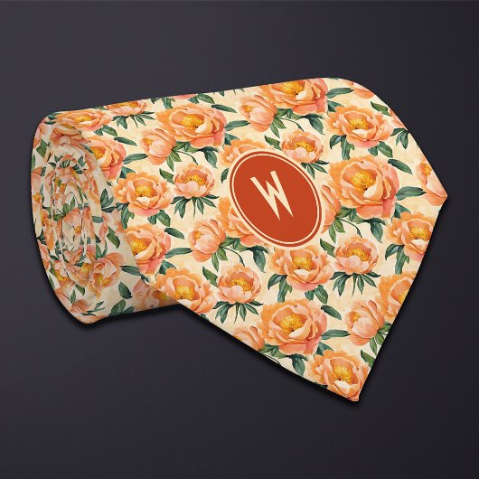 Cravate Orange Peonies Floral