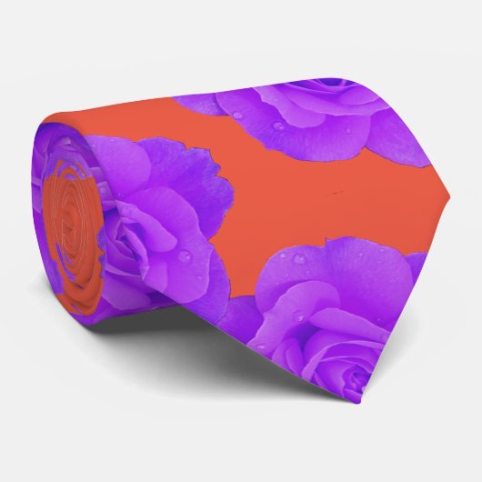 Cravate Orange Purple Floral Rose Modern Gift Favor (Roulé)