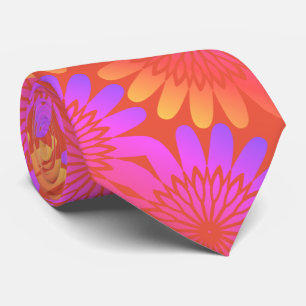 Cravate Orange rose floral motifs Vintage rustique tendanc