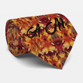 Cravate Orange Tones Retro Ikat Motif Monogramme Initiales (Roulé)