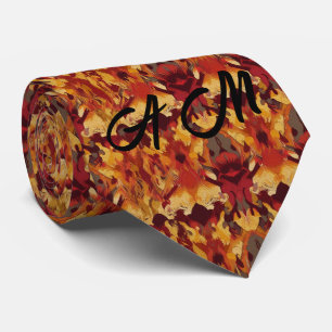 Cravate Orange Tones Retro Ikat Motif Monogramme Initiales