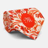 Cravate Orange vibrant abstrait botanique (Roulé)