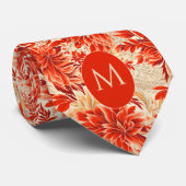 Cravate Orange vibrant et floral crème (Roulé)