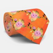 Cravate orange vif avec rose (Roulé)