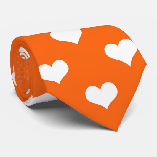 Cravate Orange White Love Heart Motif Design (Roulé)