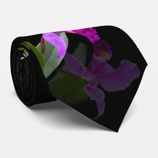 Cravate Orchidée réfléchie sur le noir (Roulé)