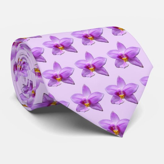 Cravate Orchidée sauvage fleur tropicale violette (Roulé)