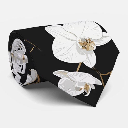 Cravate Orchidées blanches élégantes (Roulé)