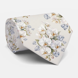 Cravate Orchidées et Diamants Faux Soie