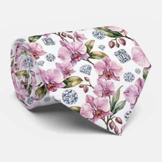 Cravate Orchidées et Diamants Faux Soie