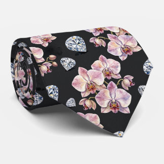 Cravate Orchidées et Diamants Faux Soie