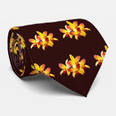 Cravate Orchidées jaunes et marrons Brassolaeliocattleya L (Roulé)