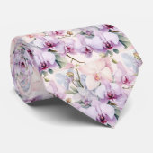 Cravate Orchidées pastel violettes roses lavande bleu clai (Roulé)