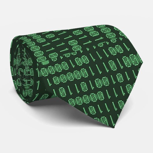 Cravate Ordinateur/code binaire - vert (Roulé)