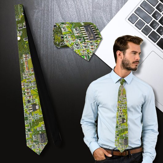 Cravate Ordinateur Geek Carte de Circuit Imprimé Vert Clai