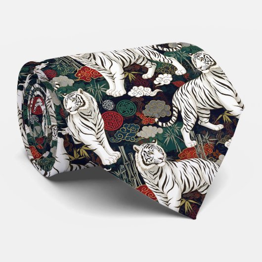 Cravate Oriental White Tiger Pattern (Roulé)