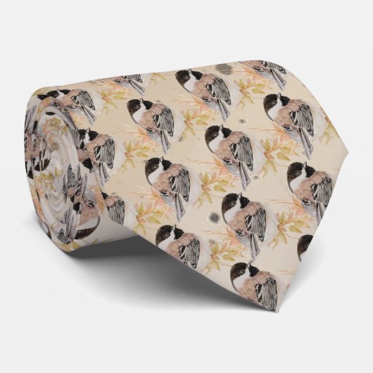 Cravate Original hand painted Watercolor Chickadee Bird (Roulé)