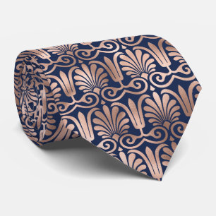 Cravate Ornat Déco Motif Rose or Marine bleu