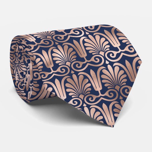 Cravate Ornat Déco Motif Rose or Marine bleu (Roulé)