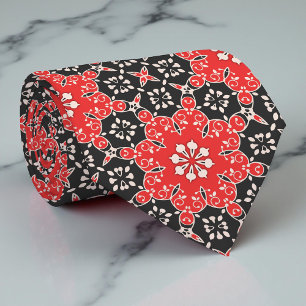 Cravate Ornat élégant en dentelle mosaïque rouge noir et b