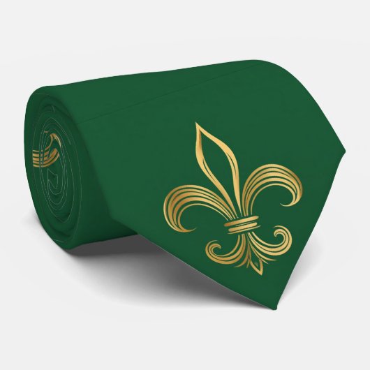 Cravate Ornate Gold Fleur-de-lis Mardi Gras Green Carnival (Roulé)