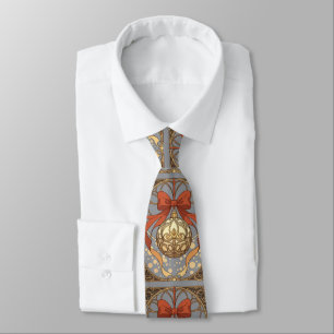 Cravate Ornement de Noël rouge et beige Art nouveau