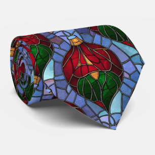 Cravate Ornement de Noël Rouge Vert Bleu Verre Cathédrale