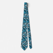 Cravate Ornement ethnique bleu monochrome. (Devant)