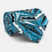 Cravate Ornement ethnique bleu monochrome. (Roulé)