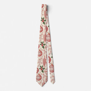 Cravate Ornements de Noël en toile rouge chinoiserie