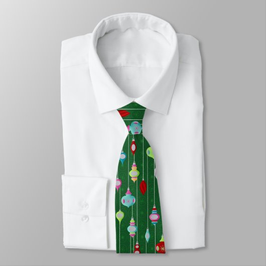 Cravate Ornements rétro Noël vert (Attaché)