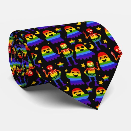 Cravate 🦇🌈 Os et Étoiles Arc‑en‑ciel (Roulé)