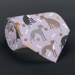 Cravate Os et pattes de chien gris italien<br><div class="desc">Les mignons chiens italiens Greyhound s'assoient et se tiennent avec des manteaux gris,  faun,  noir,  rouge faun et bleu avec des os de chien éparpillés et des motifs de pawprints.</div>