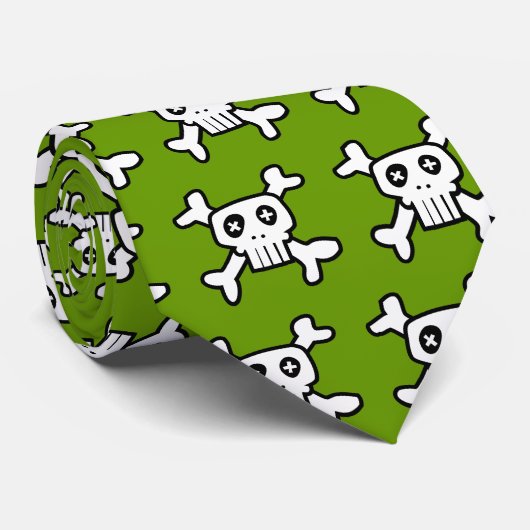 Cravate Os verts de croix de crâne (Roulé)